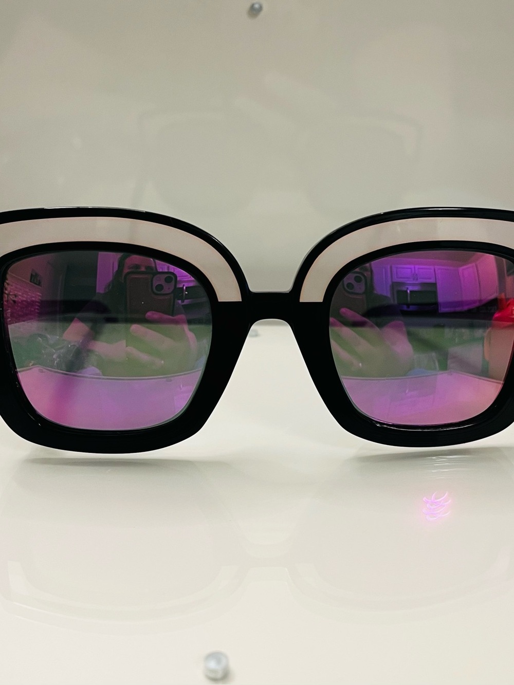 Oversized Black Sunglasses with Pink Mirrored Lenses